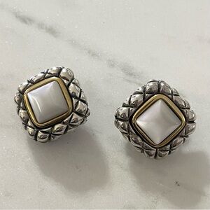 Vintage Premier Designs Woven Plaid Gold Silver Tone Clip On Earrings